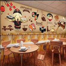 Papel tapiz pintado a mano con dibujos animados de cocina japonesa, Mural de fondo 3D, decoración Industrial de restaurante Sushi, papel de pared 3D 2024 - compra barato