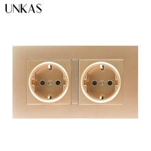 UNKAS-Toma de corriente de pared dorada de alta calidad, enchufe doble con conexión a tierra 16A, estándar europeo, doble salida eléctrica de 146mm x 86mm 2024 - compra barato