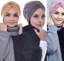 2020 Fashion Women twist Turban cap Muslim beading Hijab scarf turbante mujer india hat Head Wrap Scarf Stretch Beanie Bonnet 2024 - buy cheap