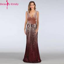 2019 Charming V Neck Sleeveless Mermaid Evening Dresses Fashion Sequins V Back Burgundy Champagne Formal Prom Gowns 2024 - buy cheap