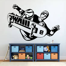 Skateboarding esporte adesivo de parede skateboarder dublê truque aleta salto adesivo de parede vinil crianças quarto meninos decoração poster x197 2024 - compre barato