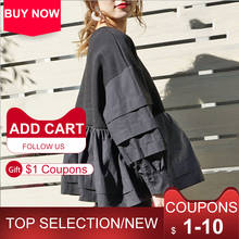 Sudadera con capucha de manga larga para mujer, suéter negro con volantes de retales, Tops holgados Harajuku, ropa de calle de gran tamaño 2024 - compra barato