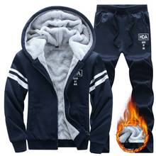 Winter Men Set Casual Warm Thick Hooded Jacket+Pants 2PC Sets Men Inner Fleece Hoodies Zipper Tracksuit Male Sports Suit Outwear 2024 - buy cheap