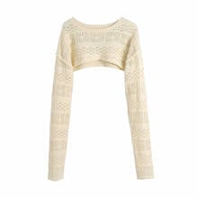 MXIN 2021 Women Fashion Sexy Cropped Cable Knitted Pullover Sweater Vintage Hollow Out O Neck Long Sleeve Female Jumper  Tops 2024 - buy cheap