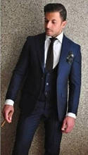 2020 Mens Fashion Navy Blue 3 Pieces Men Suits for Weddings Slim Fit Groom Blazer Dress Tuxedo Mens Suits with Pants Vest Jacket 2024 - buy cheap