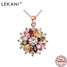 LEKANI Flowers Pendant Necklaces For Women 5A Clear Cubic Zirconia Rose Gold Color Necklace Wedding Romantic Fashion Jewelry 2024 - buy cheap
