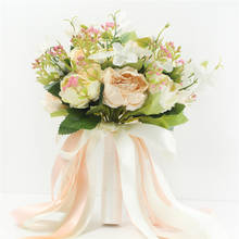 YO CHO Bridal Bouquet Flower Artificial Silk Peony Champagne White Flower Bouquet Handmade Peony Bridesmaids Wedding Bouquets 2024 - buy cheap