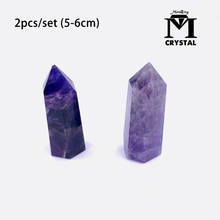 Coluna hexagonal de cristal de ametista, ornamento mineral para decoração de casa com pedra de quartzo natural, 2 peças 2024 - compre barato