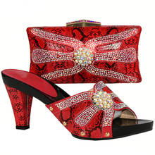 Shoes and Bag Set African Sets Red Color High Quality Italian Ladies Shoes and Bag Set Decorated with Rhinestone Wedding Shoes 2024 - buy cheap
