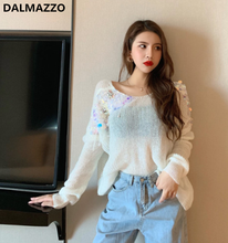 Beading Sequins Knitted Women Sweater Tops 2019 Spring Autumn Womans Runway V Neck Pullovers Sexy Backless Loose Sweaters Mujer 2024 - buy cheap