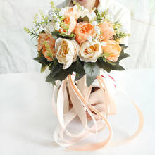 Yo cho damas de honra bouquets de casamento artificial seda rosa flor buquê de noiva champanhe roxo casamento acessórios 2024 - compre barato