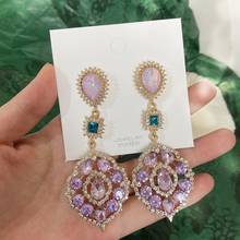 Luxury Female Pink Crystal Drop Earrings Charm Gold Color Wedding Earrings Vintage Geometric Long Dangle Earrings For Women 2024 - buy cheap