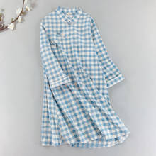 Cotton linen Plaid Women Dress Button long-sleeved 2021 Summer Thin A line Stand Collar Fashion Robe Female YoYiKamomo 2024 - buy cheap