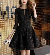 Elegant Black Party Dress Women Sexy Shining Sequined Sleeve Mini Summer Dresses vestidos robe femme 2024 - buy cheap