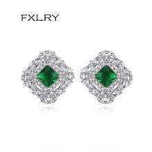 FXLRY Elegant Green Cubic Zircon Crystal Stud Earrings for Women Girls Fashion Dating Party Jewellery 2024 - buy cheap