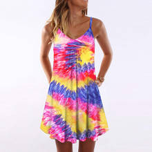 Tie Dye-Vestido corto informal de verano para mujer, minivestido corto a rayas con tirantes y cuello en V, holgado y Sexy para playa, 2021 2024 - compra barato