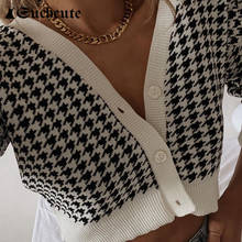 SUCHCUTE 2020 Streetwear Modis Longslive Houndstooth Woman Cardigan Sweaters Korean Style Vintage Female  Cropped Sweater 2024 - buy cheap