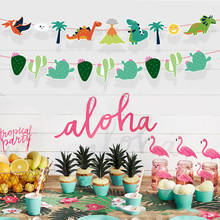 Decoração de festa da selva, guirlanda de festa havaiana, bunting tropical, flamingo, cactos de decoração de festa de verão 2024 - compre barato