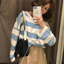 harajuku women long sleeve t-shirts korean oversized stripe t shirt autumn ulzzang kawaii pink blue black basic tee casual tops 2024 - buy cheap