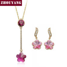 ZYS204-Juego de pendientes y collar con flores de ciruelo, joyería de Color oro rosa, flores de invierno, hecho con cristales austriacos 2024 - compra barato