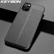 KEYSION-funda de teléfono para iPhone 11, 11 Pro, 11 Pro Max, textura de cuero lichi, de silicona TPU a prueba de golpes, cubierta negra para iPhone 2019 2024 - compra barato