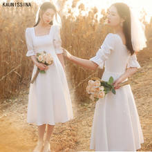 KAUNISSINA A Line Short Wedding Dress Short Sleeves Square Collar Elegant Simple White Bride Gowns Custom Made Robe de mariee 2024 - buy cheap