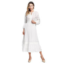 Vestido largo blanco Vintage para mujer, Vestido largo de encaje con volantes, lazo de otoño, novedad de 2021, envío directo 2024 - compra barato