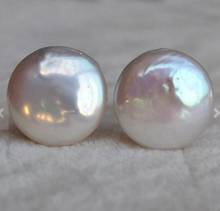 Free Shipping Perfect Pearl Jewelry,AAA 13-14MM White Color Coin Shape Real Freshwater Pearl Earrings,Huge Pearl Jewelry,Wedding 2024 - buy cheap