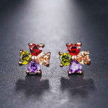 Cute Female Heart Crystal Stud Earrings Simple Rose Gold Color Wedding Earrings Fashion Rainbow Zircon Flower Earrings For Women 2024 - buy cheap