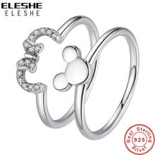ELESHE 100% чистый 925 стерлингового серебра Минни кольца с цирконием, с украшением в виде кристаллов Свадебные Кольца для женщин, хорошее ювелирное изделие, настоящее вечерние подарок 2024 - купить недорого