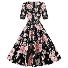 Vestido de verão feminino vintage de algodão com estampa floral vd1365 manga curta 50s 60s 2024 - compre barato