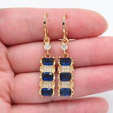 Gold Color Women Fashion Blue Zirconia CZ Geometric Blocks Dangle Earrings Jewelry 2024 - buy cheap
