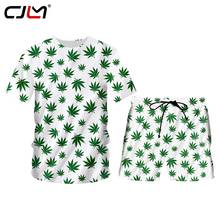 Cjlm conjunto de impressão digital 3d ao ar livre, secagem rápida, folha verde, manga curta, 2 peças, conjunto de regatas e shorts, masculino, respirável 2024 - compre barato