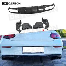 Carbon Fiber Rear Bumper Lip Diffuser with Black/Silver Exhaust Tips For Mercedes Benz C205 C63 AMG Sport Coupe 2 Door 2015-2020 2024 - buy cheap