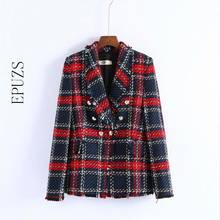 Winter red plaid tweed blazer coat Vintage tassel thick office suit jacket sprint winter women blazers and jackets 2019 2024 - buy cheap