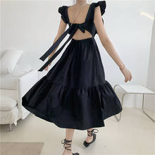 retro square collar long dress female 2021 summer new backless sexy ruffled suspender dresses with open back 2024 - buy cheap