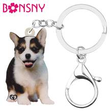Bonsny Acrylic Welsh Corgi Pembroke Dog Keychains Key Ring Cute Pet Animal Key Chain Jewelry For Women Men Kids Birthday Gift 2024 - buy cheap