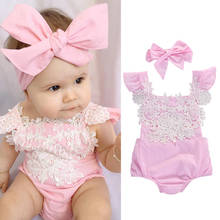 Pudcoco Newborn Infant Baby Girl Clothes Pink Lace Floral Romper+Headband Outfits Baby Summer Clothing Sunsuit 0-18M 2024 - buy cheap