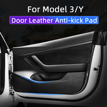 Car Door Leather Anti Kick Carbon Fiber Pattern Protective Cover Auto Door Anti kick Anti dirty Pad Sticker For Tesla Mode 3 Y 2024 - buy cheap