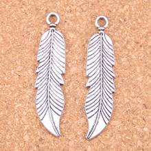 38pcs Charms feathers tree leaf 45x11mm Antique Pendants,Vintage Tibetan Silver Jewelry,DIY for bracelet necklace 2024 - buy cheap