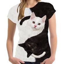 Унисекс, забавная футболка с 3D принтом животных, милая кошка, женская футболка, пушистая Домашняя одежда, летний Повседневный хлопковый топ с коротким рукавом Tumblr 2024 - купить недорого