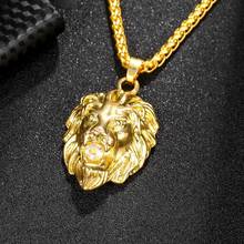 Hiphop Rock Gold Color Lion Necklace Fashion Crystal 3D Metal Animal Pendant Necklaces For Men Women Jewelry 2024 - buy cheap