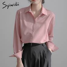 Syiwidii rosa blusa feminina elegante senhoras botão acima da camisa turndown colarinho ol casual manga longa camisa 2021 primavera verão topos 2024 - compre barato