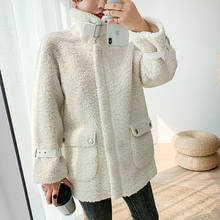 Jaqueta de veludo de corvino feminina, jaqueta longa para outono e inverno 2020, estudante coreana solta de lã de corvino acolchoada, sobretudo 2024 - compre barato