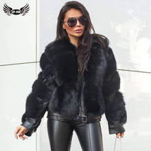 Bffur casaco de pele de raposa feminino, casaco feminino com pele de raposa real, jaqueta com pele de ovelha naturais 2021 para inverno 2024 - compre barato