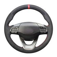 Hand-stitched Black Suede Car Steering Wheel Cover for Hyundai Kona 2017 2018 2019 2020 2024 - buy cheap