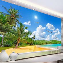 На заказ любой размер Настенные обои 3D стерео морской пейзаж кокосовое дерево пейзаж настенная живопись Гостиная ТВ диван отель Фреска 2024 - купить недорого