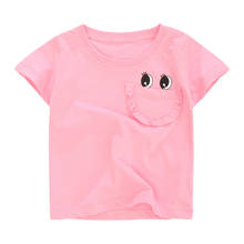 Little Maven New Summer Children Pink Pocket eyes O-neck Short-sleeved Cotton Knitted Girls Casual Cute Tshirts Tops 2024 - buy cheap