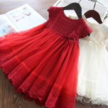 Vestido de encaje con cuello redondo para niñas, vestidos de princesa elegantes, vestido de verano con lazo, vestidos de desfile de 2 a 8 años 2024 - compra barato