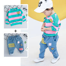 Baby boy's clothes baby girl's clothes spring and autumn two-piece suit cotton striped clothes smiley T-shirt pants suit 2024 - buy cheap